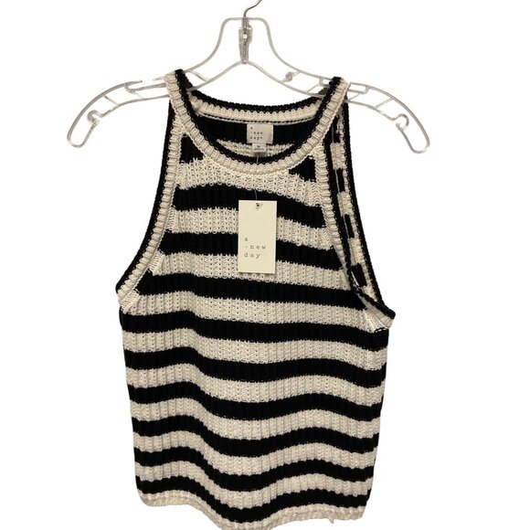 A New Day Black & White Stripe Knit Tank Top Sleeveless Lightweight Size L - Picture 2 of 5